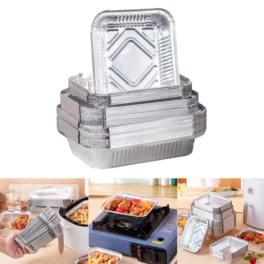 30PCS BBQ Aluminum Foil Grease Drip Pans Air Fryer Non-Stick Steaming Basket Recyclable Grill Catch Tray Kitchen Tool