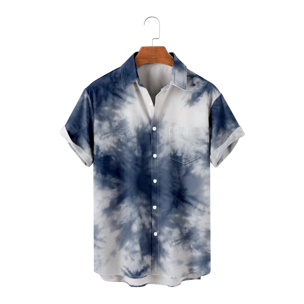 

Men's Fashion Hawaiian Shirts Tie Dye 3D Print Cozy Casual One Button Shirts Short Sleeve Beach Oversized Clothes 4
