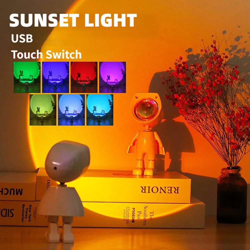 

Robot Sunset Lamp LED Rainbow Neon Night Light Projector Photography Wall Atmosphere USB Light For Holiday Party Home Decor