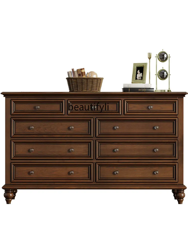 

Cqy American-Style Solid Wood Nine Drawers Six Chest of Drawer Living Room Bedroom Entrance Cabinet Cabinet