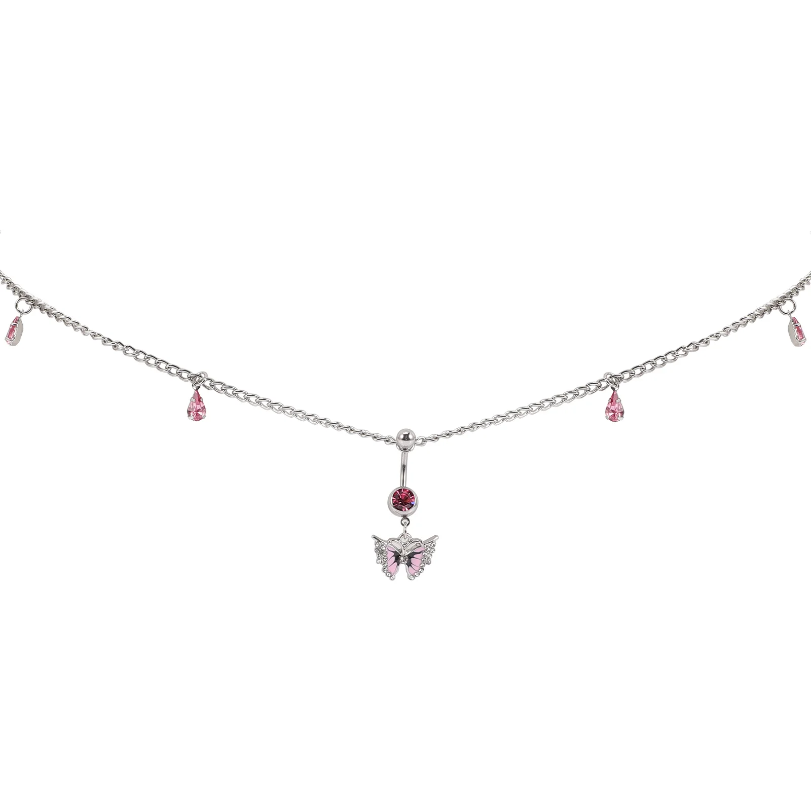 

Butterflies Waist Chain Stainless Steel Belly Chain Rhinestone Body Jewelry