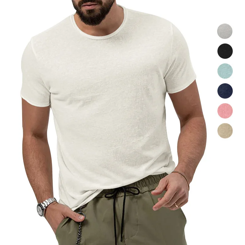 

2023 Men's Summer Foreign Trade Pure Color Cloud Yarn Spinning Short-sleeved T-shirt Quick-drying Crew Neck Men's Top