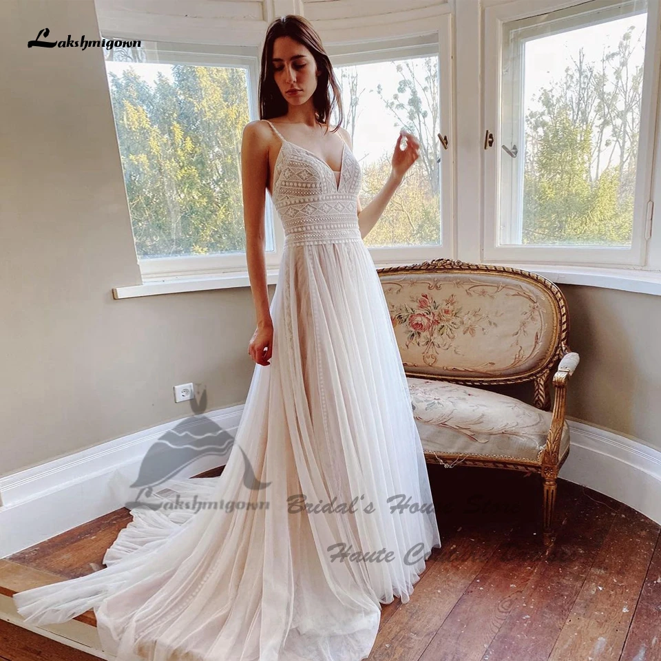 

Lakshmigown Sexy Boho Wedding Dress Lace Bodice Elegant Bridal Dress Vestidos Beach Wedding Gown Spaghett Straps 2023