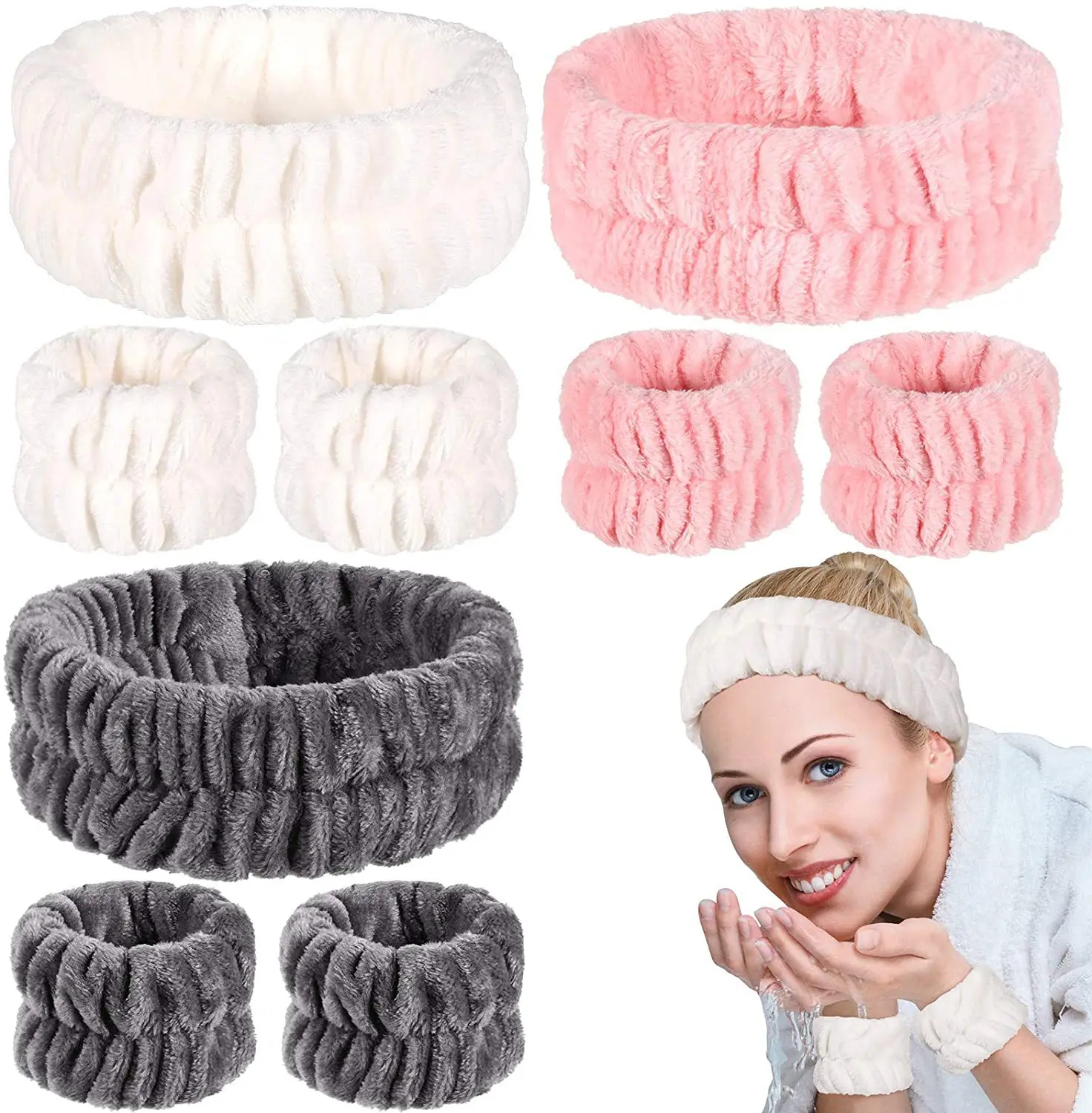 

Yoga Women Face Wash Wristbands Self-Adhesive Semi-Finished Hair Ring Running Spa Soft Arms Accessories 4*10cm 1PC