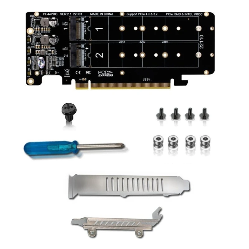 

Four Disks for .2 PCIE for RAID Card Mini PCI-E X16 To for .2 M-key NVMEx4 SSD Expansion Adapter