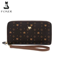 foxer women printing clutch bags pvc leather purse cosmetic bag lady money pocket storage bag female classic long clutch wallet