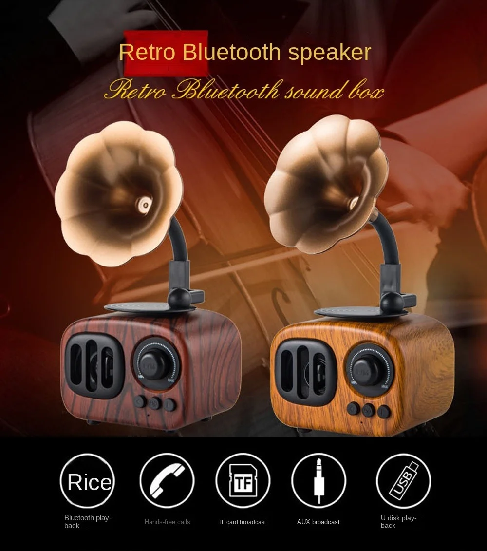 

Bluetooth Speaker Retro Wood Portable Box Wireless Mini Speakers Outdoor for Sound System TF FM Radio Music MP3 Subwoofer