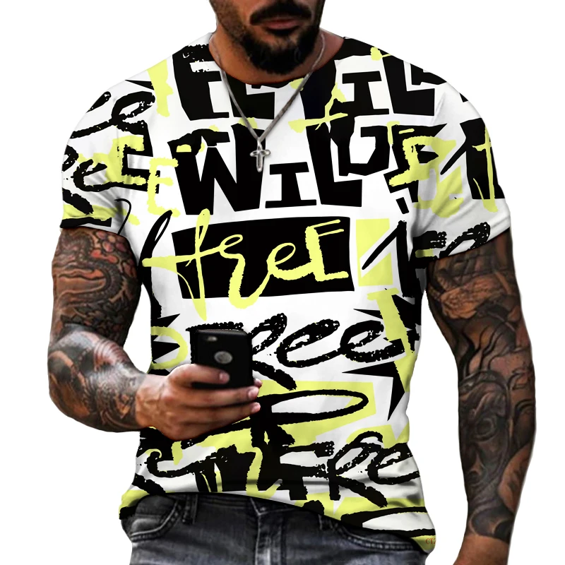 

EU Street Fashion Casual T-shirt 3D Printing Retro Style Brand Clothing Leica Polyester Fabric High Elasticity Comfort Fat Size