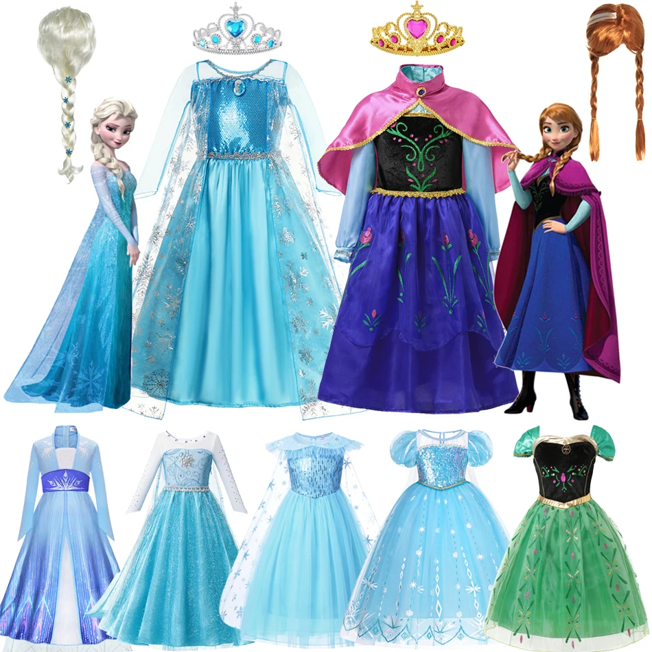 Disney Girls Frozen Elsa Anna Princess Dress Kids Snow Queen