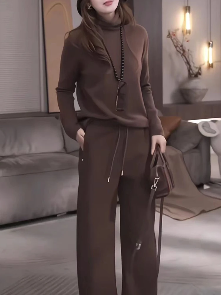 Plus Size Maillard Coffee Color Turtleneck Long sleeve Dralon T-shirt Women 2024 Autumn and Winter New High-Grade Casual Warm...