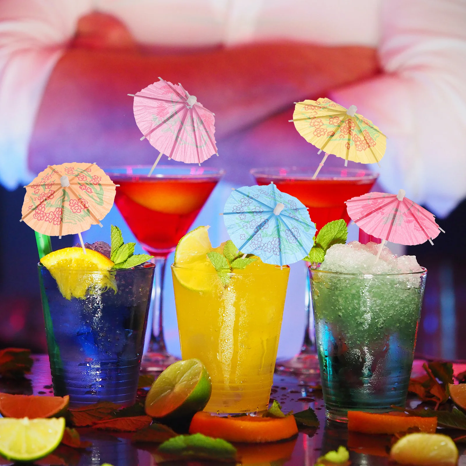 

50 Pcs Flower Paper Umbrella Fruit Picks Appetizers Cocktail Cupcake Decorating Hawaiian Flowers Decorations Disposable
