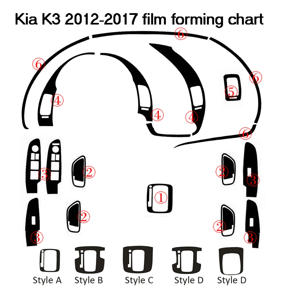 

Наклейки из углеродного волокна 3D/5D для Kia K3 2012-2018