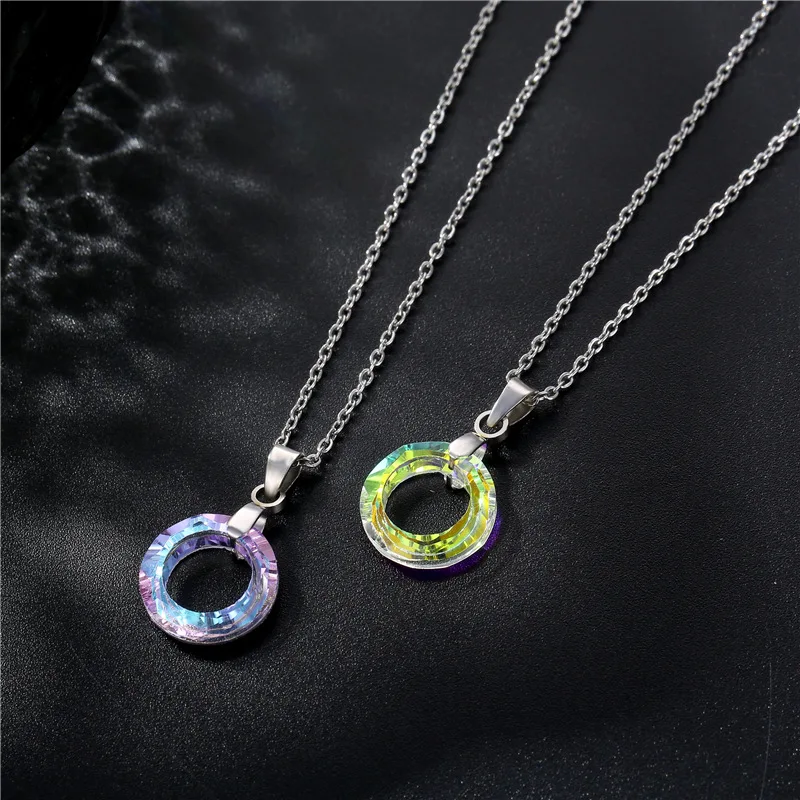 

WANGAIYAO New Fashion Crystal Pendant Stainless Steel Short Necklace Clavicle Chain Valentine's Day Girlfriend Gift Necklace Pen