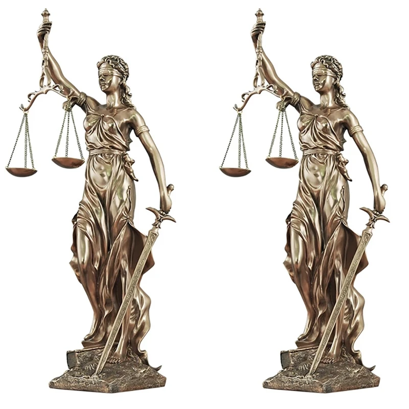 

2Pcs Justice Fair Themis Statues Justitia Goddess Sculpture Resin Craft Home Decoration Art Desktop Wine Cabinet Display