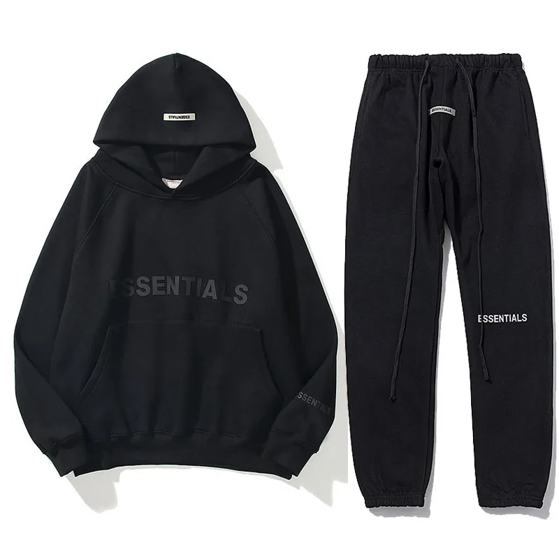 

New ESSENTIALS Hoodies Men Rubber Letter Print Sweatshirts Ovesized Kanye Hoodie Set Reflective Cotton High Street Hoodies Women