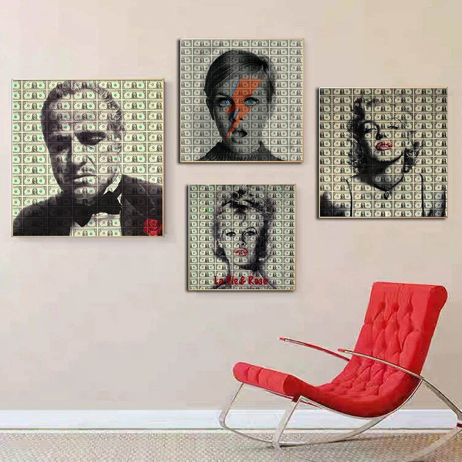 

Abstract In Money Dollar Godfather Canvas Painting The Wall Art Pictures Superstar Marilyn Monroe Posters HD Pictures Home Decor