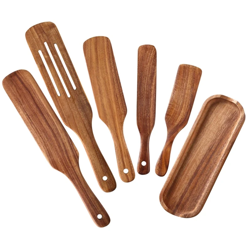 

6 упаковок, набор деревянных кухонных инструментов, посуда из натурального дерева, подходит для антипригарной посуды и быстрого приготовле...