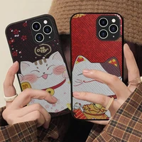 cute lucky cat phone case hard leather case for iphone 11 12 13 mini pro max 8 7 plus se 2020 x xr xs coque