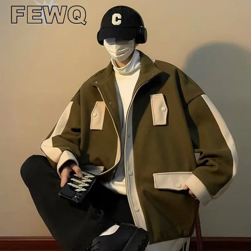 

FEWQ Korean Fashion Woolen Jacket Men's Winter British Style Thickened Trench Coat Turn-down Collar 2022 Winter New Tops 24B287