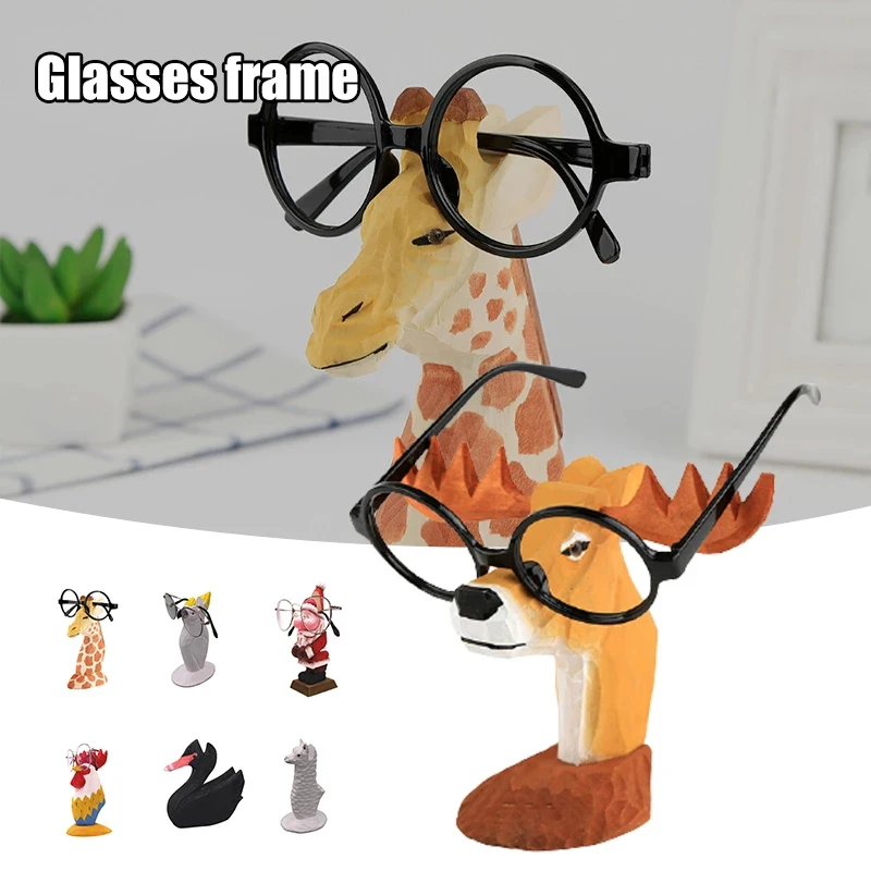 

Wooden Animal Figurine Eyeglass Rack Display Stand Hand Carved Desktop Ornament Glasses Spectacle Holder Office Home Decor