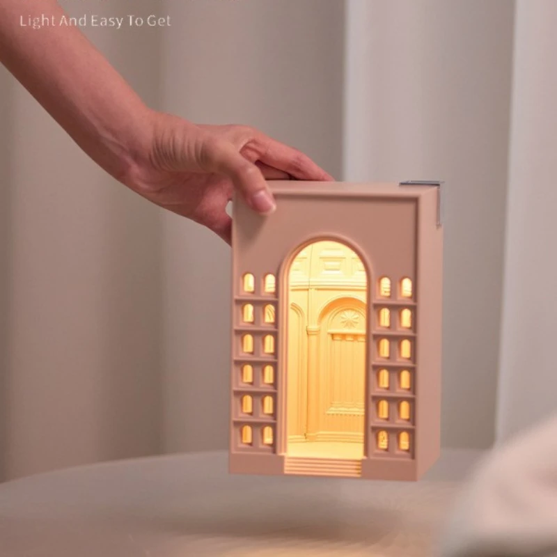 

2023 New Creative Building House Atmosphere Night Light Bedroom Bedside With Sleeping USB Small Desk Lamp Dormitory Lamp Gift