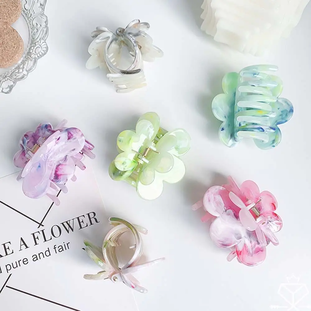 

Ponytail Holder Female Headwear Hair Crab Floral Hair Clip Marble Textured Barrette Women Hairpin Flower Hair Claw