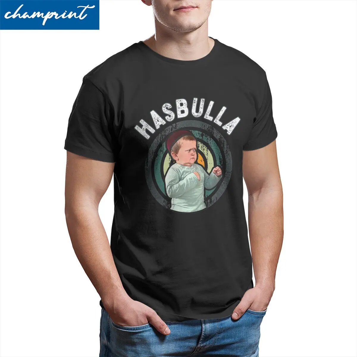 

Fighting Team Hasbulla T Shirts Men 100% Cotton Funny T-Shirt Round Neck Russia Blogger Cartoon Tees Short Sleeve Tops Adult