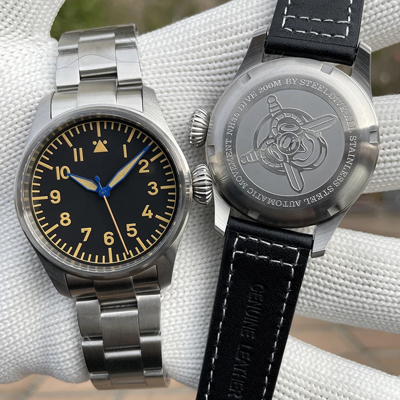 STEELDIVE Мужские часы-пилот 39 мм Ретро Автоматические механические наручные часы