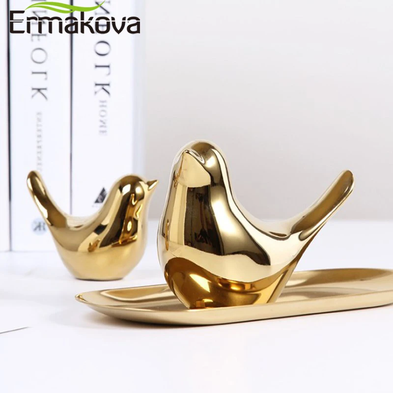 Фото Ермакова, фигурка птицы, 4 размера, Скандинавская керамическая золотая статуя животных, ювелирные изделия, украшение для дома, гостиной, сто... №3