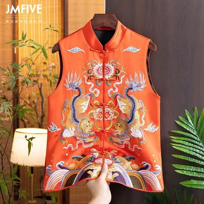 

2023 chinese style tang style women's improved tang suits chinese outerwear camisole women's printed improved cheongsam vest