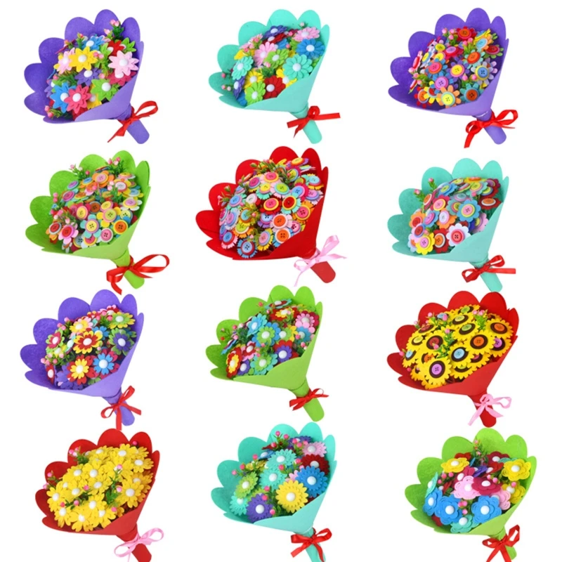 

Kids Button Felt Bouquet Art Crafting Project Kits Material for School Children Art Class Teaching Props Handmade Gift