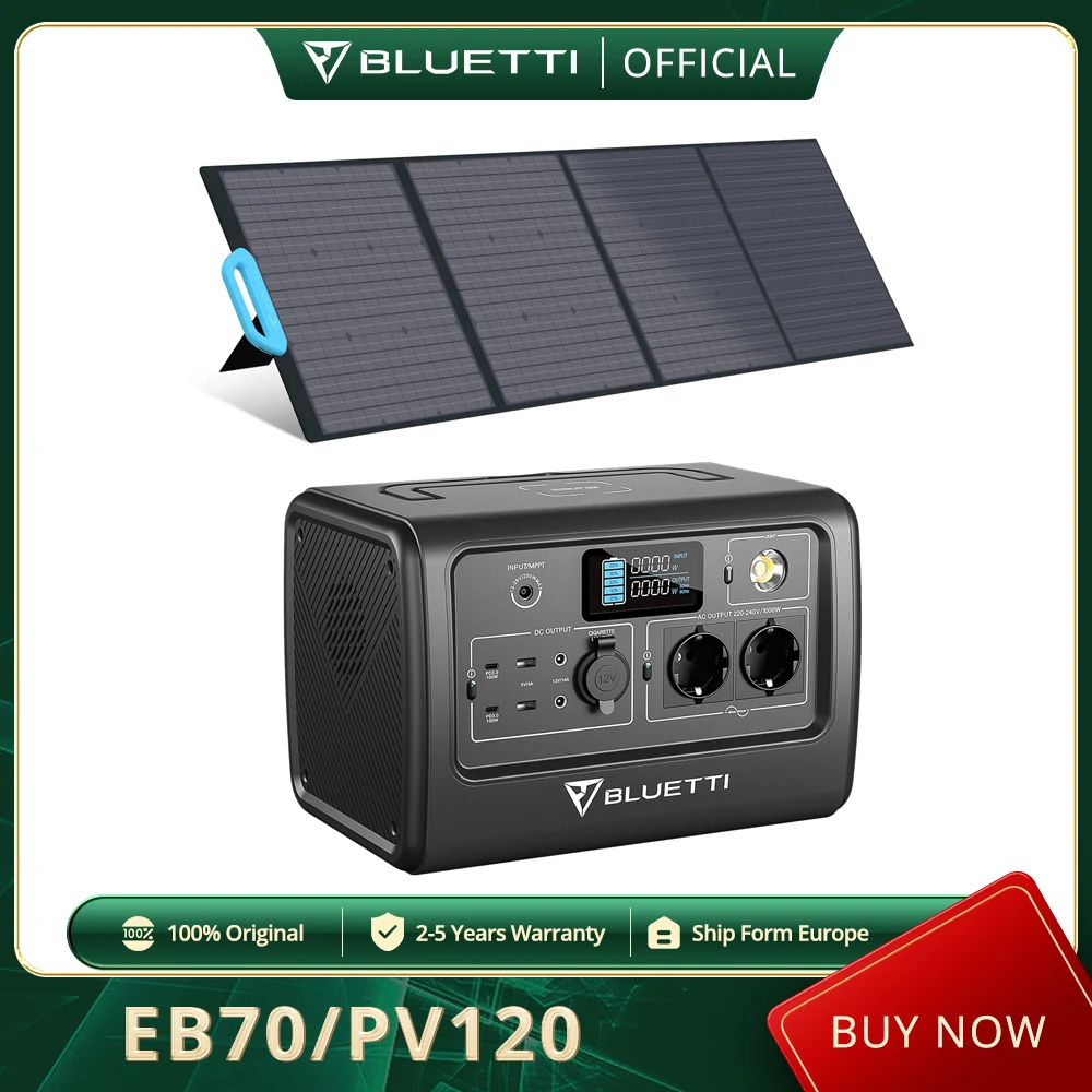 

[Official] BLUETTI EB70 716WH 1000W Battery Portable Power Station Solar Generator + SP200 200W/ SP120 Solar Panel Kit / PV120
