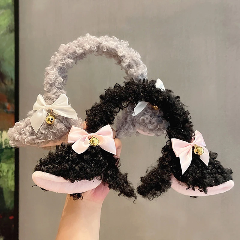 

Furry Cat Ears Headwear Bows Adorn with Bells Sweet Lamb Ears Headband with Bowknot Cosplay Headpiece Party Supplies