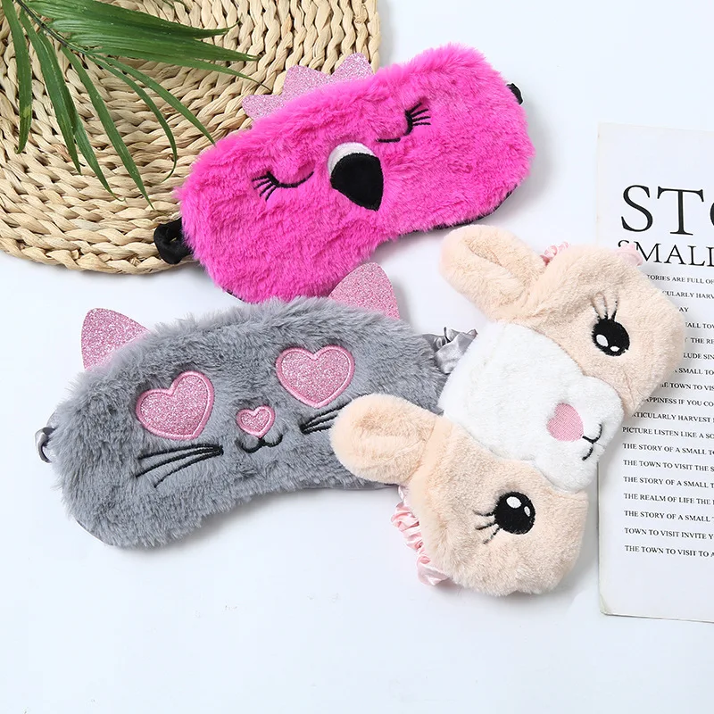 

2022 New Soft Plush Eye Masks Silk Love Flamingo Eye Cover Rabbit Plush Sleeping Mask Eyepatch Cartoon Nap Eye Shade