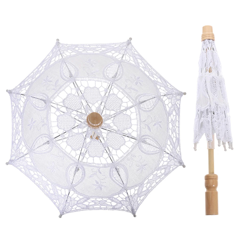

2 Pcs Prop Umbrella Girls Elegant Retro Decor Bride Parasol White Wedding Umbrellas Rain Decorative Lace Dancing Ornament