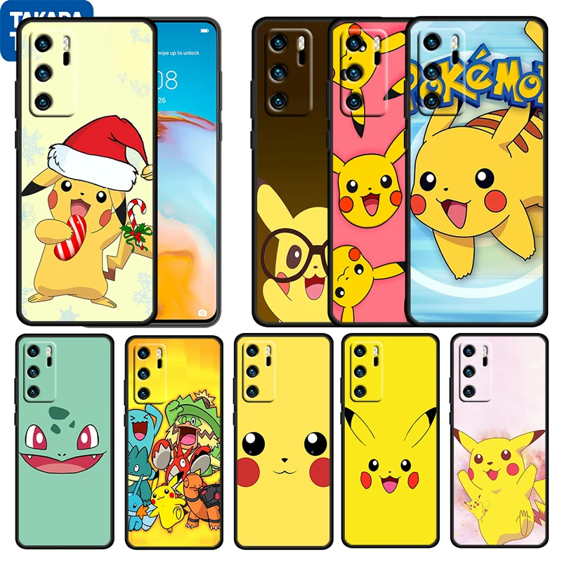 

Pikachu Lovely Baby Cartoon For Huawei P50 P20 P30 P40 5G P10 Pro Lite E Plus P9 Lite Mini Silicone Soft Black Phone Case Cover