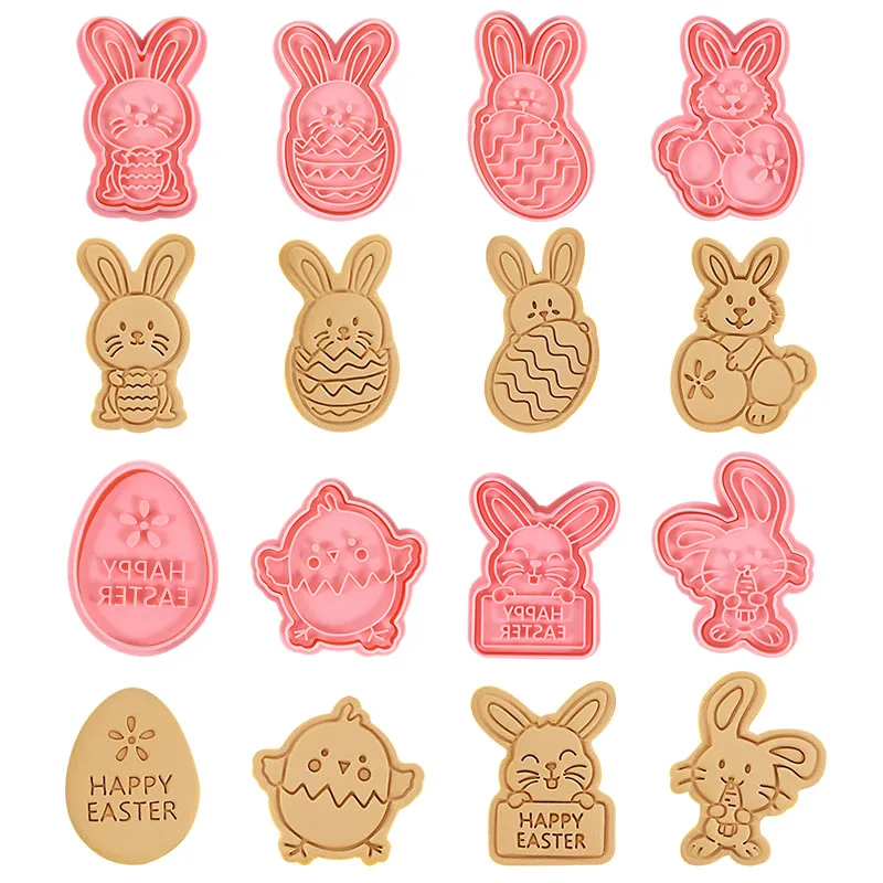 8pcs Cute Rabbit Cookie Embossing Mold For Easter Birthday Party Cake Decoration Children's Handmade Dessert Baking | Дом и сад