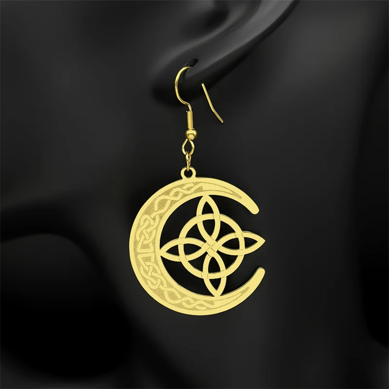 Нержавеющая сталь полумесяц ведьмы узел кельтское ожерелье серьги для женщин