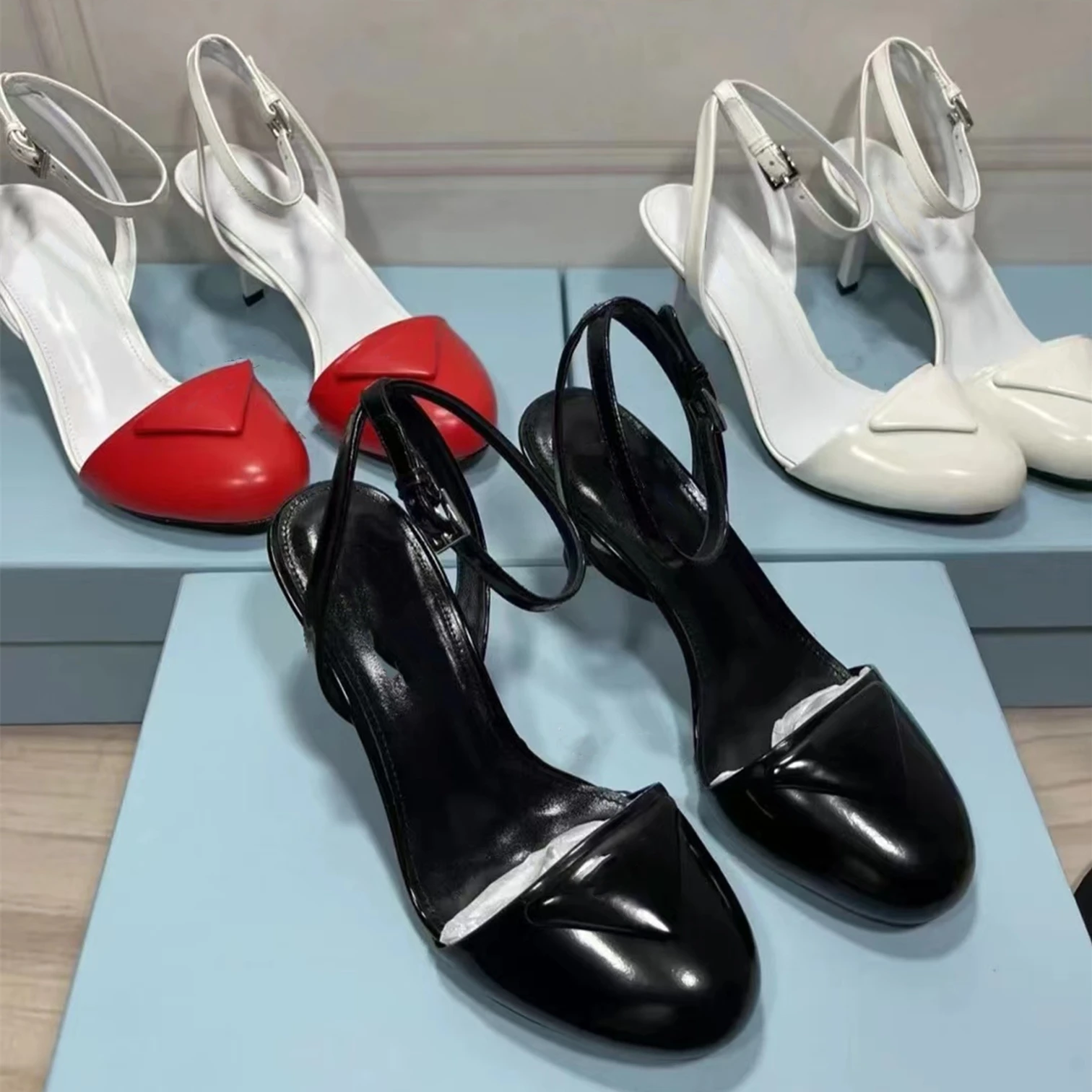 

2022 Spring Women Slingback Sandals Fashion Buckle Ladies Super High Heels Shoes Round Toe Slip On Mules Zapatillas Mujer 34-41