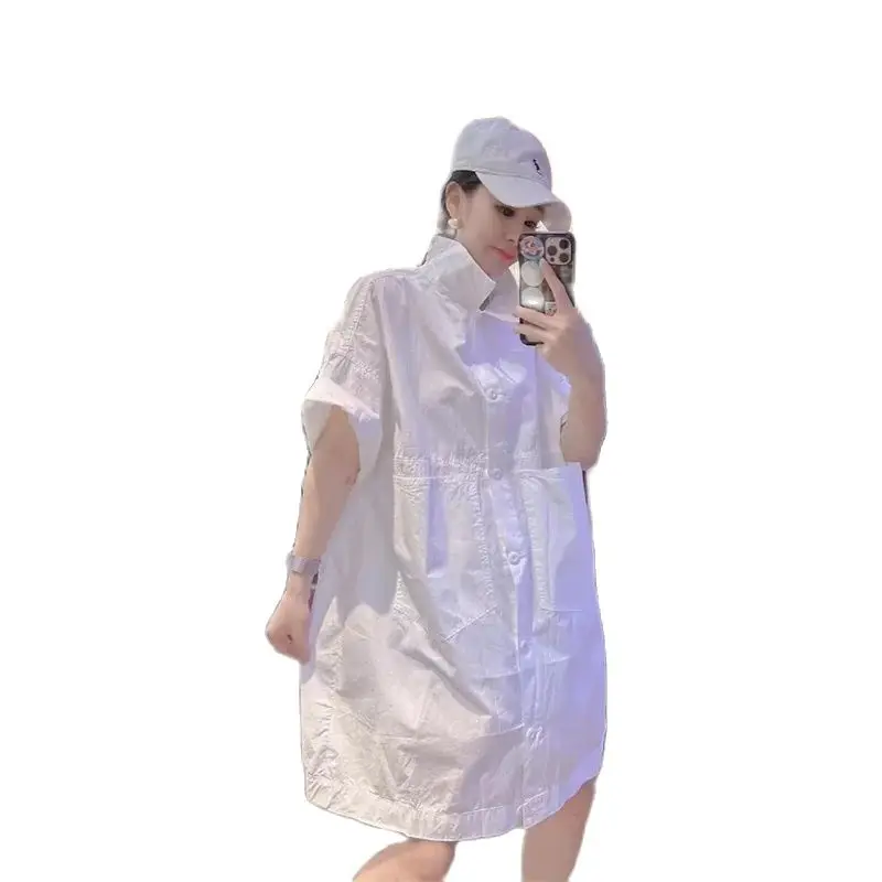 Платье-рубашка женское средней длины модное свободное повседневное однотонное