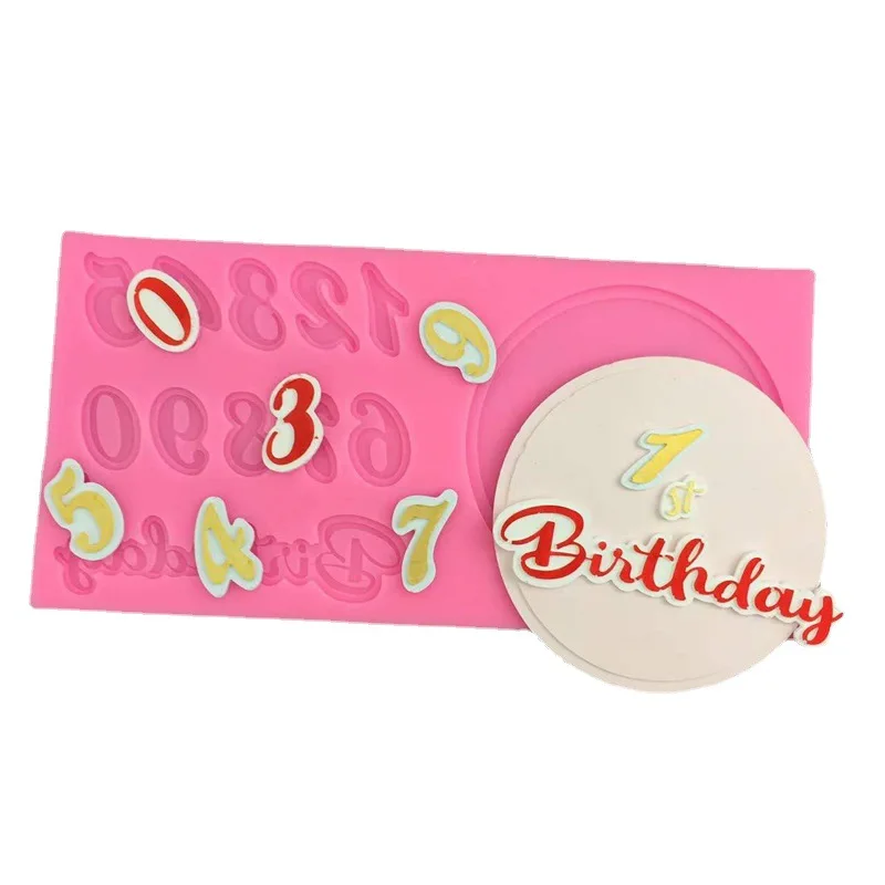 Happy Birthday Sugar Turning Silica Gel Mold English Alphanumeric Chocolate Mold Baking Cake Decoration Tool