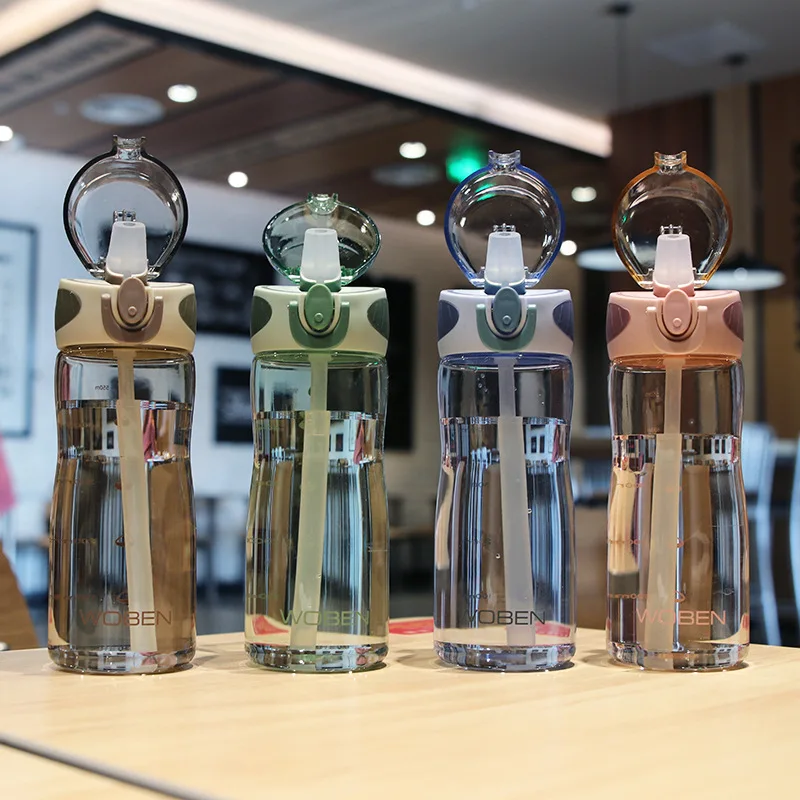 

New sports portable handle Graduated straw Water cup bouncing adult plastic