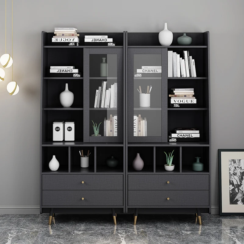 

Modern Italian light luxury floor-to-ceiling bookcase home with door locker simple multi-functional living room storage cabinet