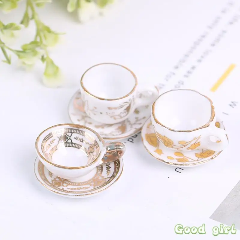 

1Set 1/12 Ceramic Tea Cup Dollhouse Miniature Tableware Cup & Saucer Decoration Kitchen Decoration Doll House Accessories