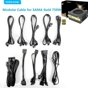 SAMA 80Plus Gold 500W/550W/600W/750W PSU Modular Cable GPU PCIe 8Pin 6+2Pin Dual 8Pin CPU 4+4Pin SATA Molex 4Pin 24Pin Sleeved