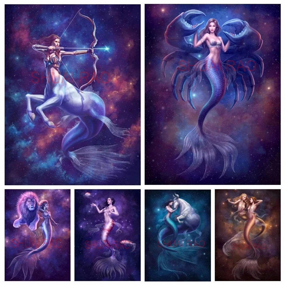 

Diy 5d Fantasy Mermaid Zodiac Diamond Painting Animals Constellation Full Square Drills Mosaic diamond embroidery Stitch