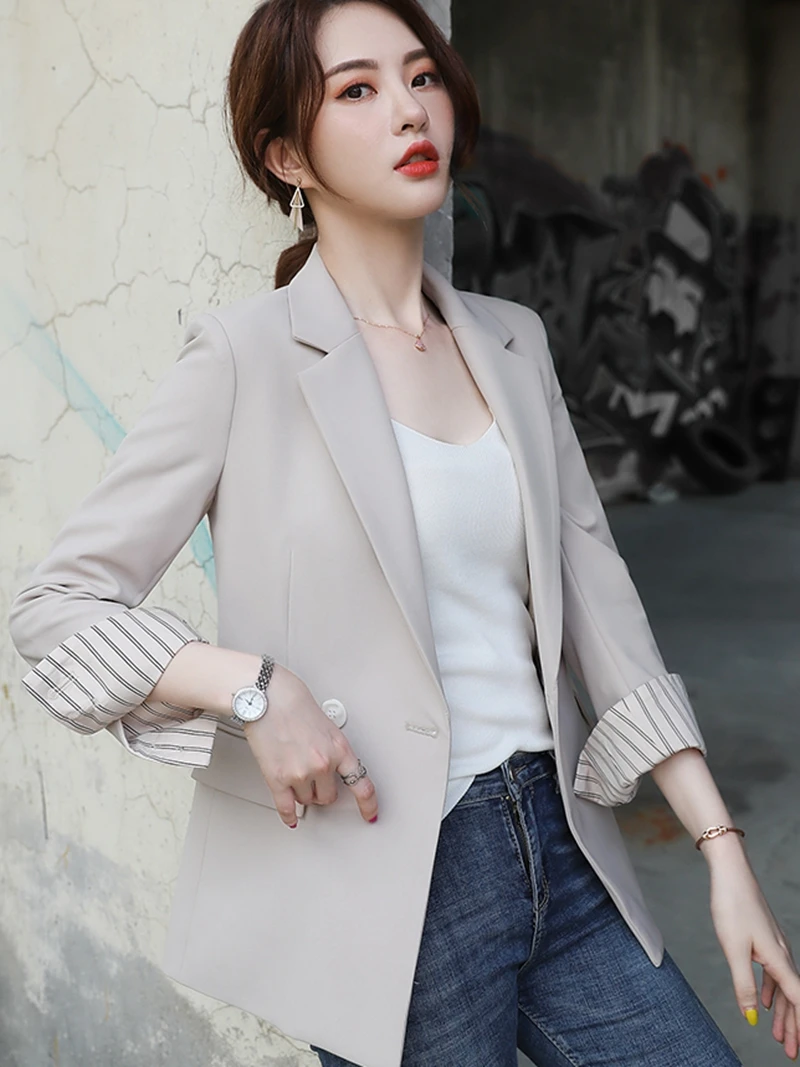 

Блейзер женский с длинным рукавом, модная верхняя одежда в Корейском стиле, повседневный костюм для работы, весна-осень