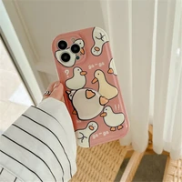 pink cute white goose mobile phone case with 3d stand holder farm animal duck cover for iphone 11 12 pro max xxsxr max cover