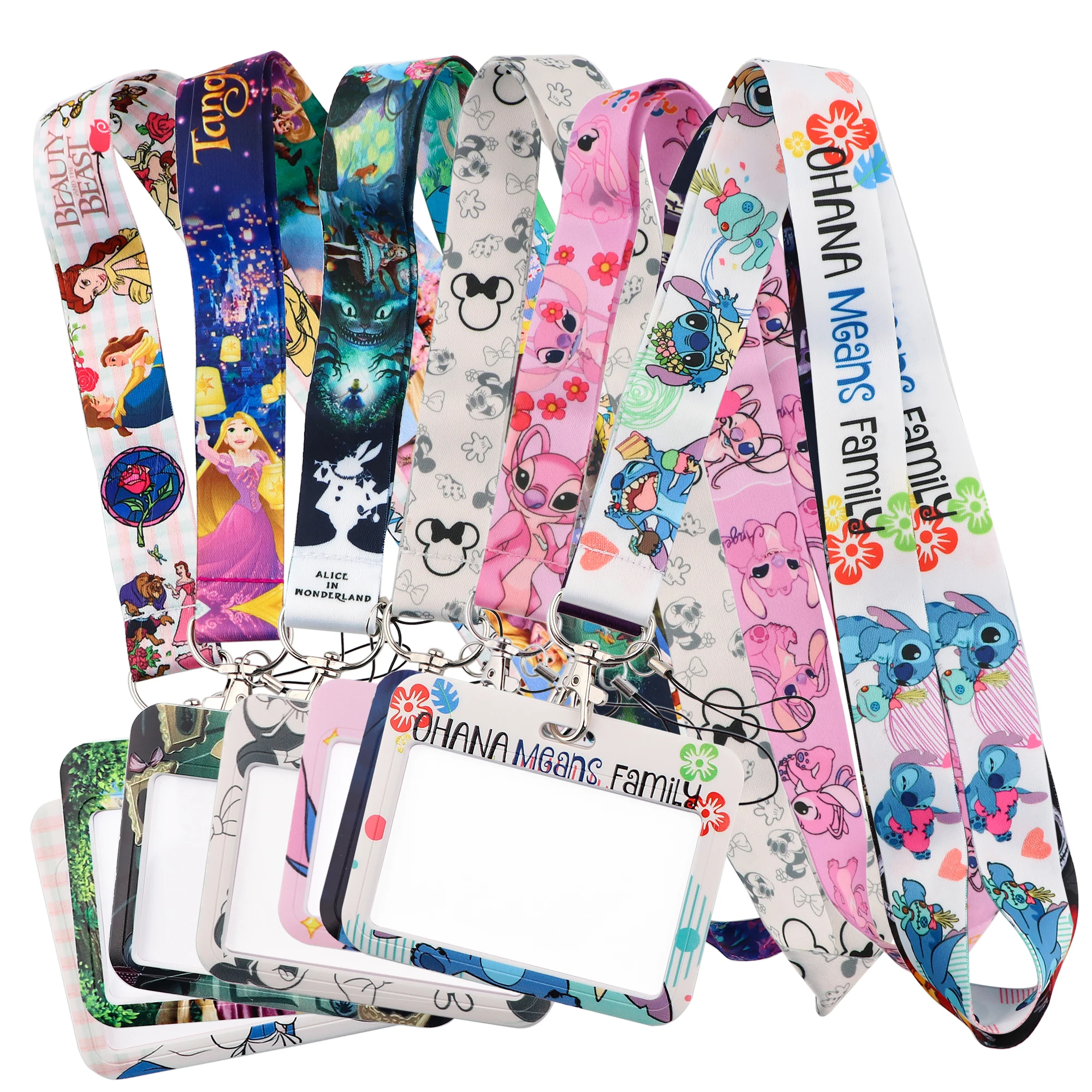 Stitch Mickey Lanyard For Keys Chain Horizontal style ID Credit Card Cover Pass Mobile Phone Charm Badge Holder Gift for kids |