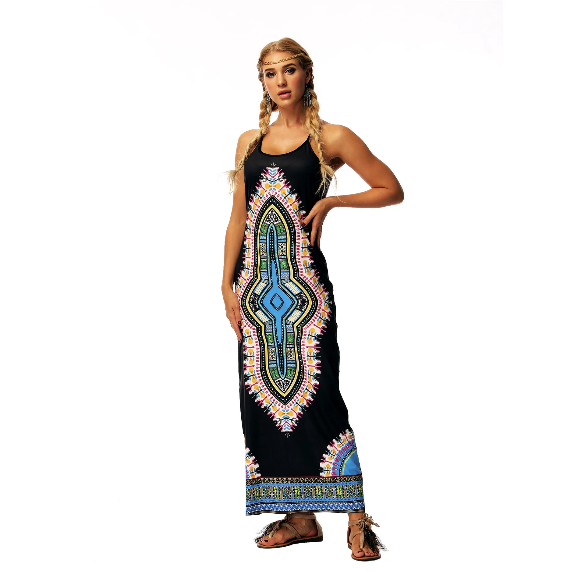 

African Print Dashiki Sleeveless Sexy Elegant African Ladies Dress African Dresses for Women African Print Clothing Sundress